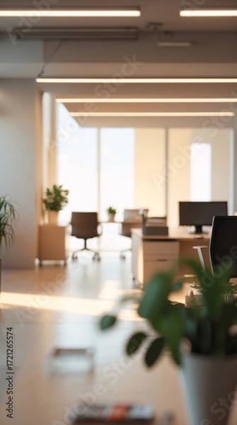 Fototapeta interior of conference room with minimal design and morning light coming in from full height glass windows interior design wallpaper background