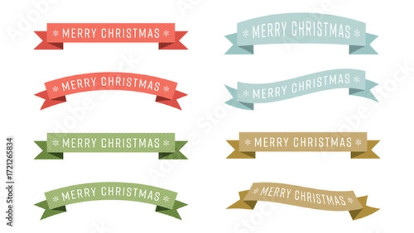 Fototapeta Set of Merry Christmas calligraphy in various ribbon logo isolated graphic illustration.