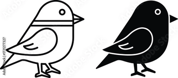 Fototapeta Simple outline and silhouette illustrations of two birds side-by-side
