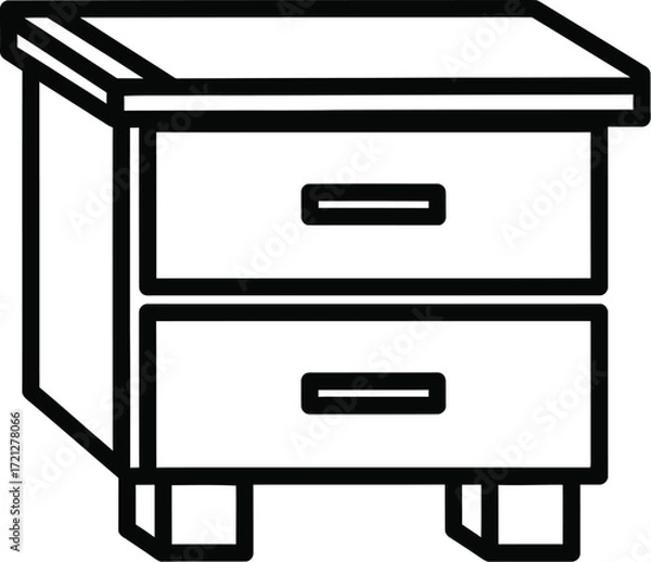 Fototapeta Simple line art illustration of a two-drawer nightstand with clean, modern design