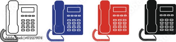 Fototapeta Set of diverse office desk phones in various colors and styles