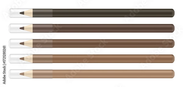 Fototapeta Set of cosmetic pencils, long ond thin wooden brow liners with transparent caps. Shades of brown