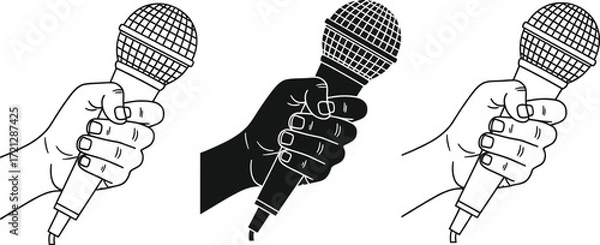 Fototapeta Microphone in hand vector illustration for karaoke and speech