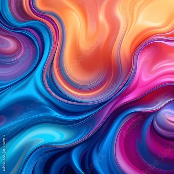 Fototapeta Bright liquid-style gradient blending cyan, magenta, and orange, smooth abstract 3D effect, ultra-modern wallpaper design