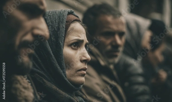 Obraz Somber Faces in a Crowd - A Study in Human Emotion.