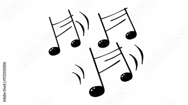 Fototapeta Illustration of musical notes with sound waves in a doodle style on a white background design art