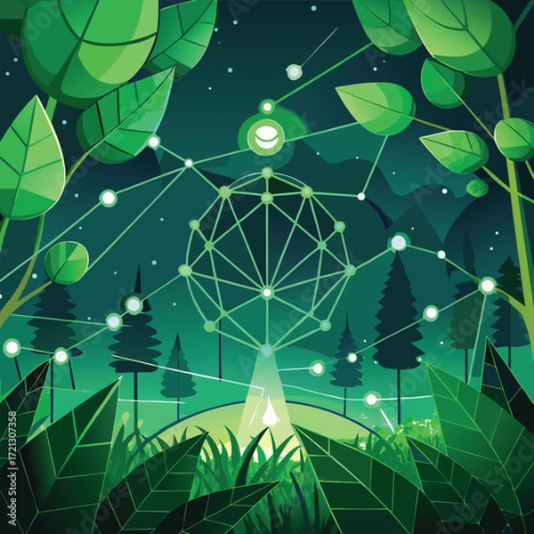 Obraz Digital Network Connecting Nature and Technology connection