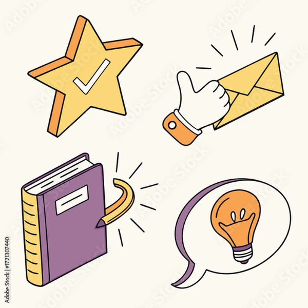 Obraz Doodle Icons For Success And Ideas star check mark