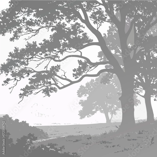 Obraz Grayscale Forest Scene with Detailed Tree Branches