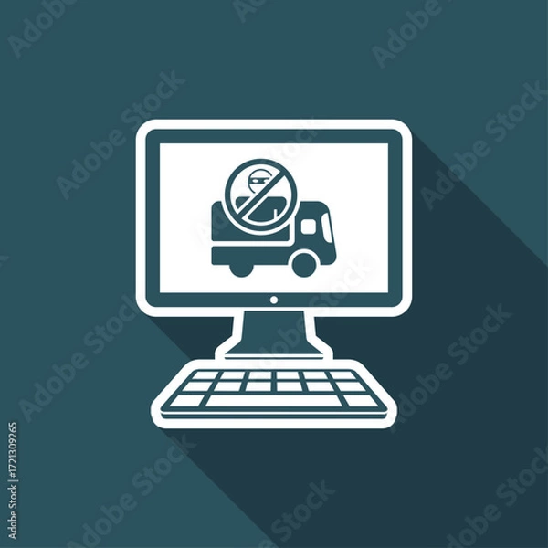 Obraz Truck transport with security computer control - Vector flat icon