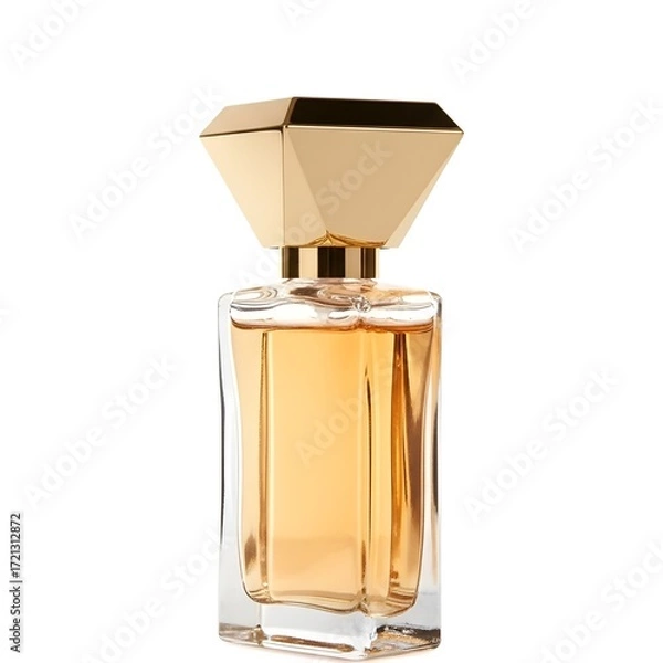 Obraz Elegant perfume bottle with gold cap on white background