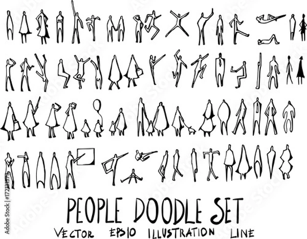 Obraz Set of People doodle illustration Hand drawn Sketch line vector eps10