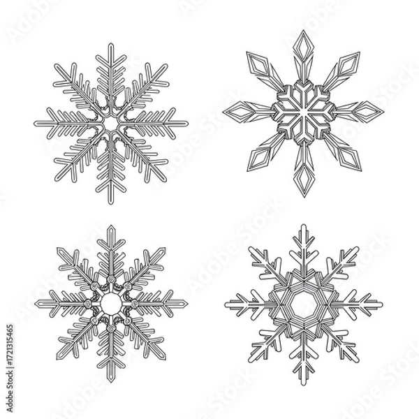Fototapeta Set of four snowflakes isolated on white background
