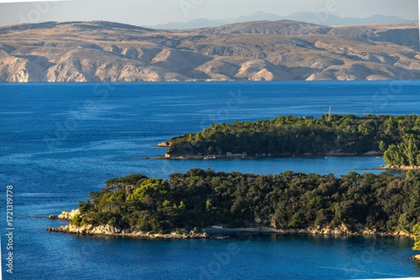 Fototapeta Panorama of the town of Lopar, view of the port of Lopar from a nearby peak, Rab