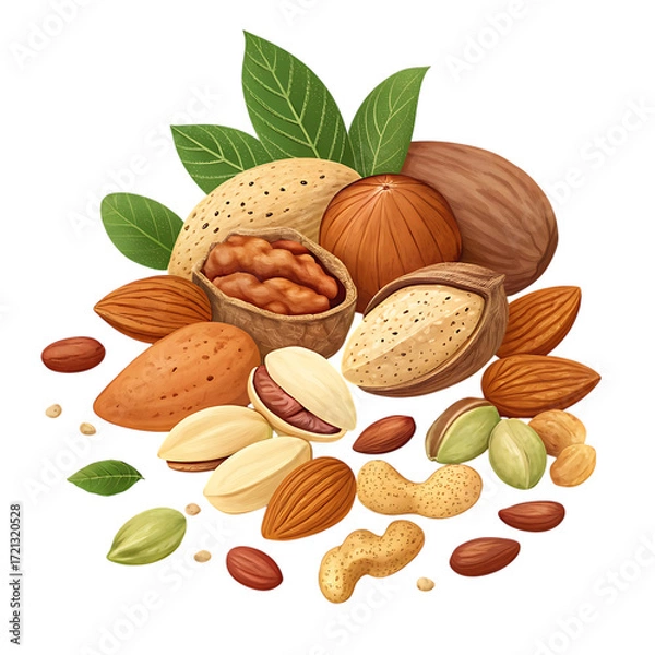 Fototapeta Assortment of healthy nuts and seeds isolated on transparent background