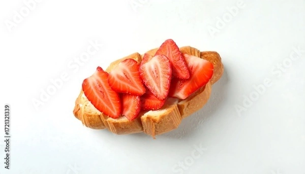 Fototapeta Croissant topped with sliced strawberries