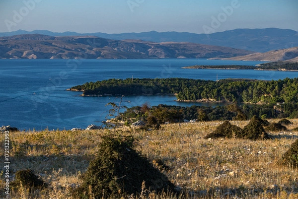 Fototapeta Panorama of the town of Lopar, view of the port of Lopar from a nearby peak, Rab