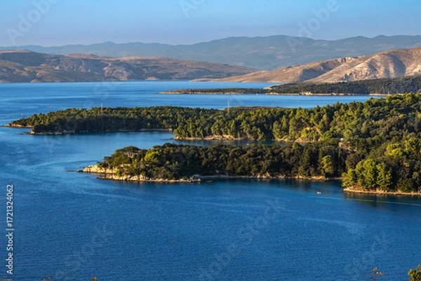 Fototapeta Panorama of the town of Lopar, view of the port of Lopar from a nearby peak, Rab