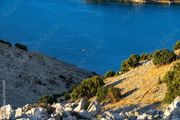 Fototapeta Panorama of the town of Lopar, view of the port of Lopar from a nearby peak, Rab