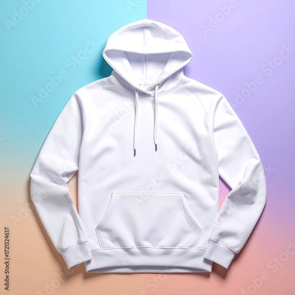 Fototapeta Clean White Hoodie Mockup on Colorful Background Comfortable Casual Apparel for Designers and Fashion Enthusiasts Presentation