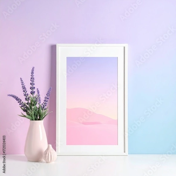 Fototapeta Pastel Serenity A Framed Desert Landscape with Lavender and Soft Hues for Calming Decor