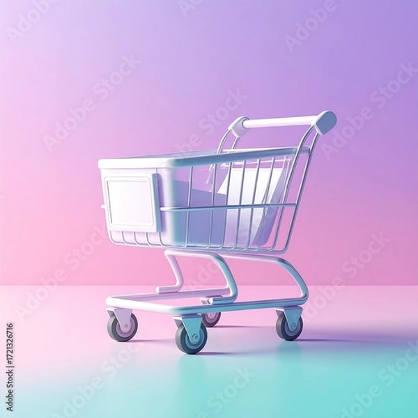 Fototapeta Pastel Paradise A Shopping Cart on Holographic Background Displaying Contemporary Minimalist Product Visualization with Sleek Design