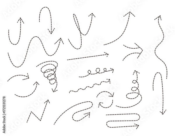 Fototapeta シンプルな矢印のイラストのセット　点線・黒