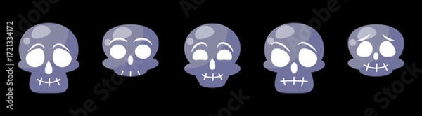 Fototapeta Skull sticker set with cute skulls emojis, dead head faces for decorations of Halloween and Day of the Dead designs. Vector graphic design elements.