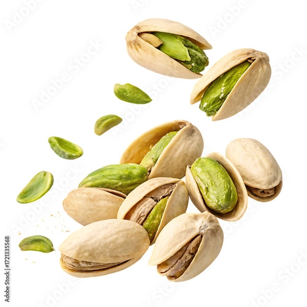 Fototapeta Pile of pistachios with shells and kernels isolated on transparent background