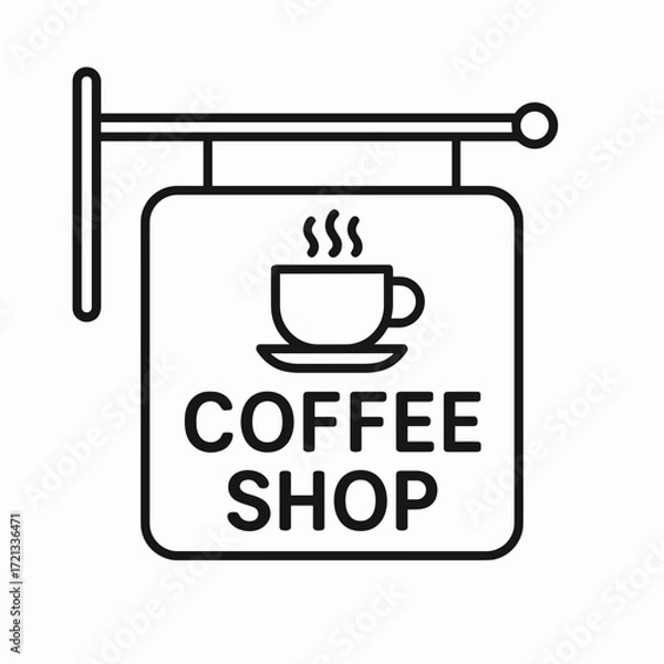 Fototapeta Coffee shop sign featuring a steaming cup icon in minimal style  