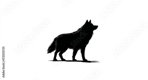Fototapeta Minimalist black wolf silhouette logo on white background, side profile, flat vector design using simple shapes for high contrast graphic identity.