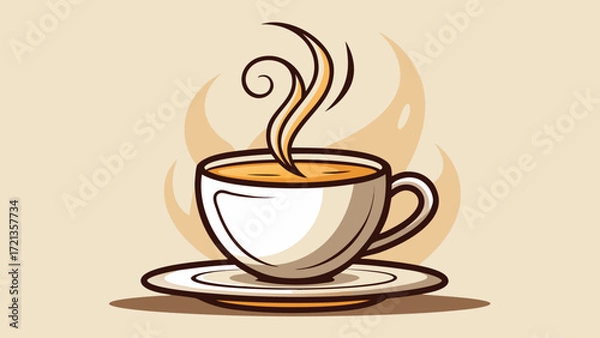 Fototapeta Simple minimalist line drawing of coffee cup and steam, elegant warm vibe, smooth clean strokes, great for café branding, invitations, cozy-themed posters, or modern decorative illustrations