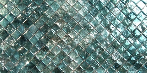 Fototapeta Artistic mosaic background with a unique mint glass arrangement.