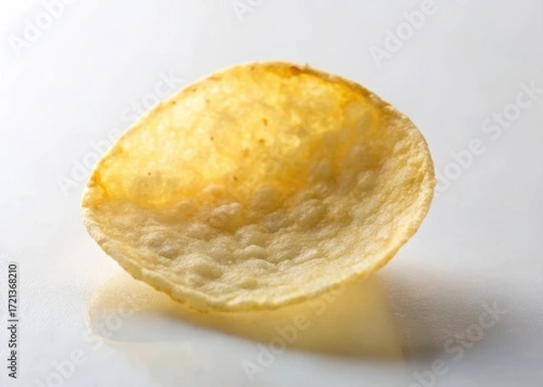 Fototapeta A single round potato chip partially exposed on a white surface