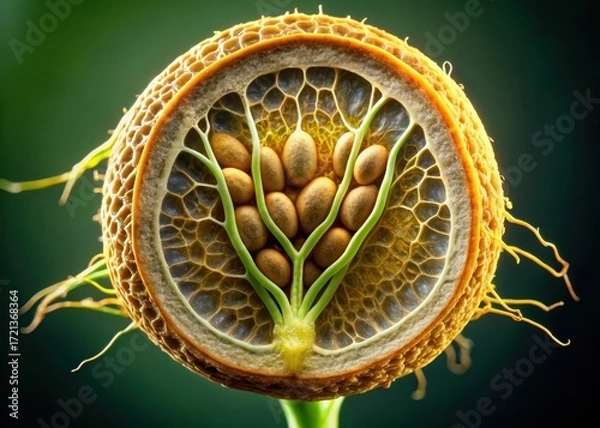 Fototapeta microscopic close-up of a seed's internal structure with visible embryo and root formation