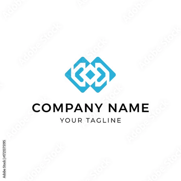 Obraz Abstract blue geometric logo design with interconnected squares, suitable for a technology or business company brand identity.