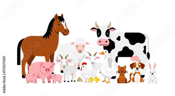 Fototapeta Farm animals gathered isolated on transparent background isolated on transparent background