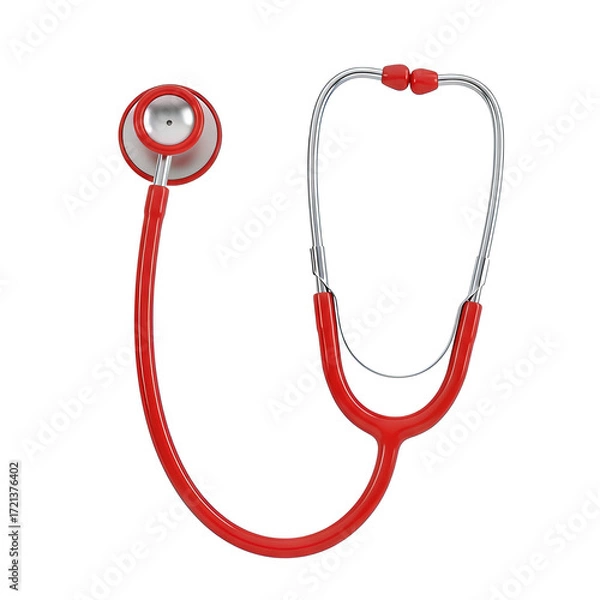 Fototapeta Red Stethoscope Isolated on White Background. Ai generation