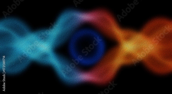 Fototapeta Abstract Blue Orange Swirling Texture Background: Dark Moody Design with Central Void