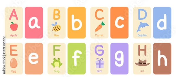 Fototapeta Alphabet colorful flash card with illustration