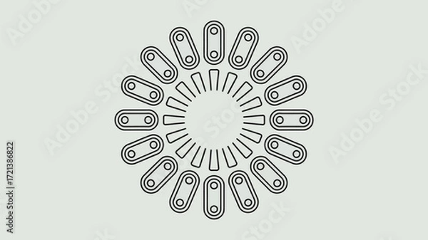 Fototapeta A circular design with radiating lines and oval shapes on a light gray background in a simple style