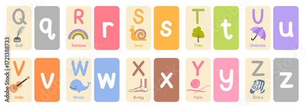 Fototapeta Alphabet colorful flash card with illustration