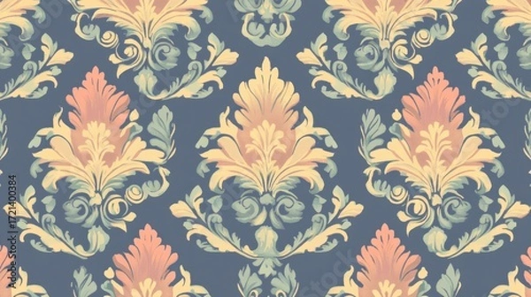 Fototapeta Elegant damask seamless pattern in pastel colors.