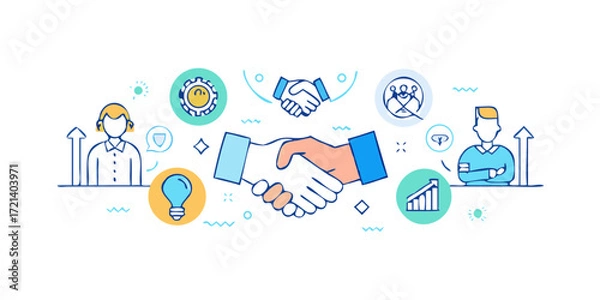 Obraz Collaboration banner web icon vector illustration concept for teamwork and working together with icon of support, teamwork, communication, trust, handshake, motivation, inspiration, and success .icon