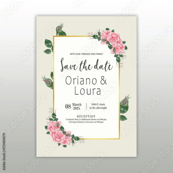 Fototapeta Detailed Beautiful Roses Flower Invitation Card Template Designs Vector Encapsulated PostScript
