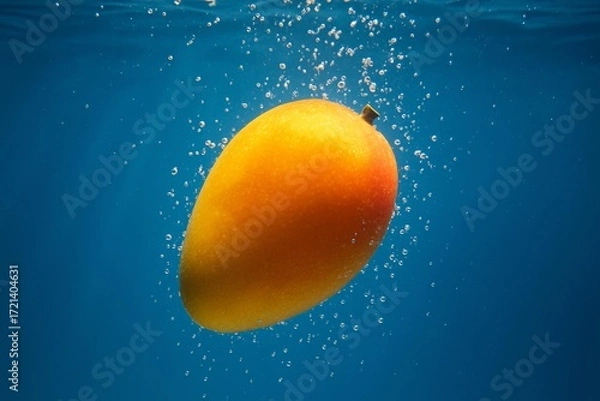 Fototapeta Vibrant Mango Submerged in Water with Bubbles - Fresh Fruit Concept