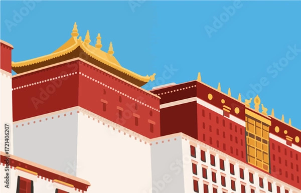 Fototapeta Chinese style architecture and scenery, vector graphics
