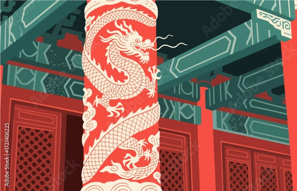 Fototapeta Chinese style architecture and scenery, vector graphics
