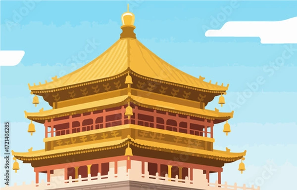 Fototapeta Chinese style architecture and scenery, vector graphics
