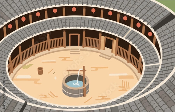 Fototapeta Chinese style architecture and scenery, vector graphics
